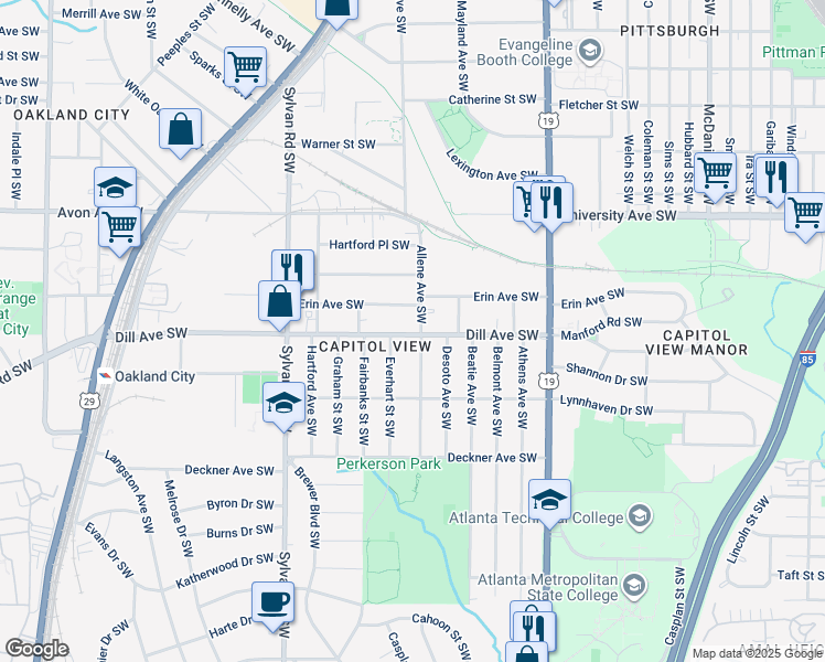 map of restaurants, bars, coffee shops, grocery stores, and more near 755 Dill Avenue Southwest in Atlanta