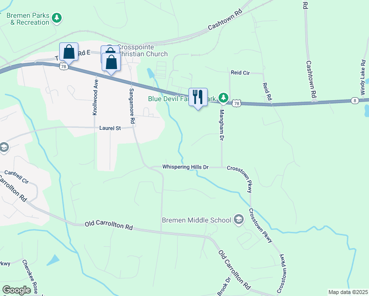 map of restaurants, bars, coffee shops, grocery stores, and more near 116 Redding Drive in Bremen