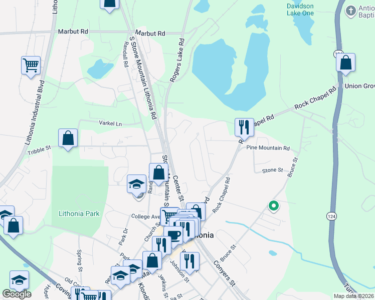 map of restaurants, bars, coffee shops, grocery stores, and more near 2411 Oakleaf Circle in Lithonia
