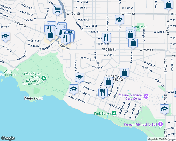 map of restaurants, bars, coffee shops, grocery stores, and more near 1326 West 27th Drive in Los Angeles