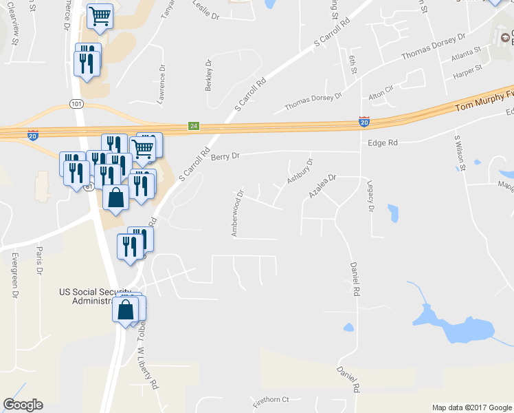 map of restaurants, bars, coffee shops, grocery stores, and more near 417 Ridgewood Drive in Villa Rica