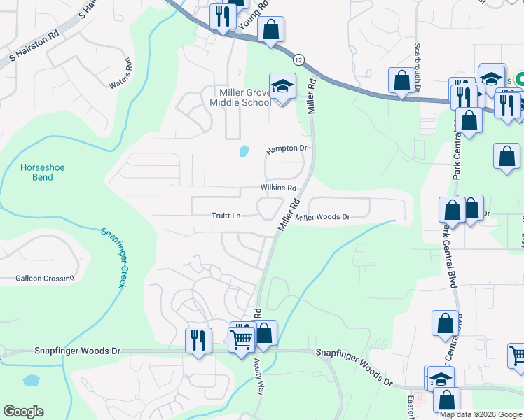 map of restaurants, bars, coffee shops, grocery stores, and more near 2473 Miller Oaks Circle in Decatur
