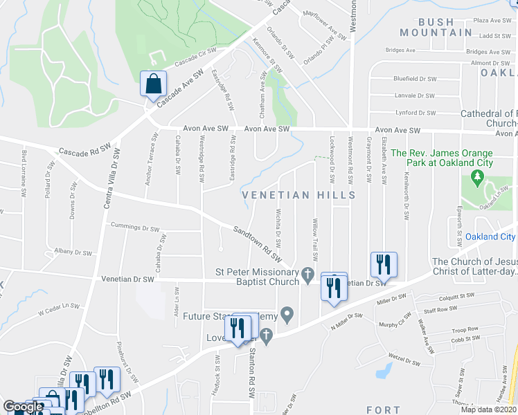 map of restaurants, bars, coffee shops, grocery stores, and more near 1356 Lockhaven Circle Southwest in Atlanta