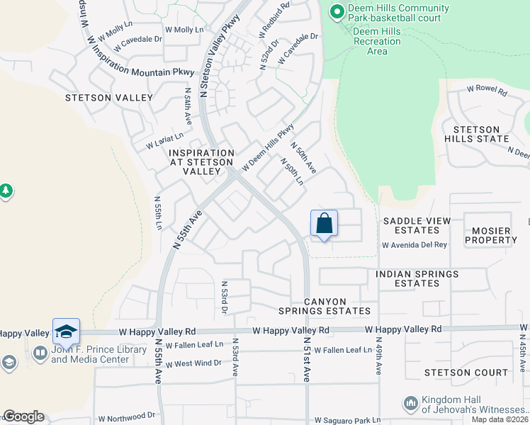 map of restaurants, bars, coffee shops, grocery stores, and more near 25615 North 51st Drive in Phoenix