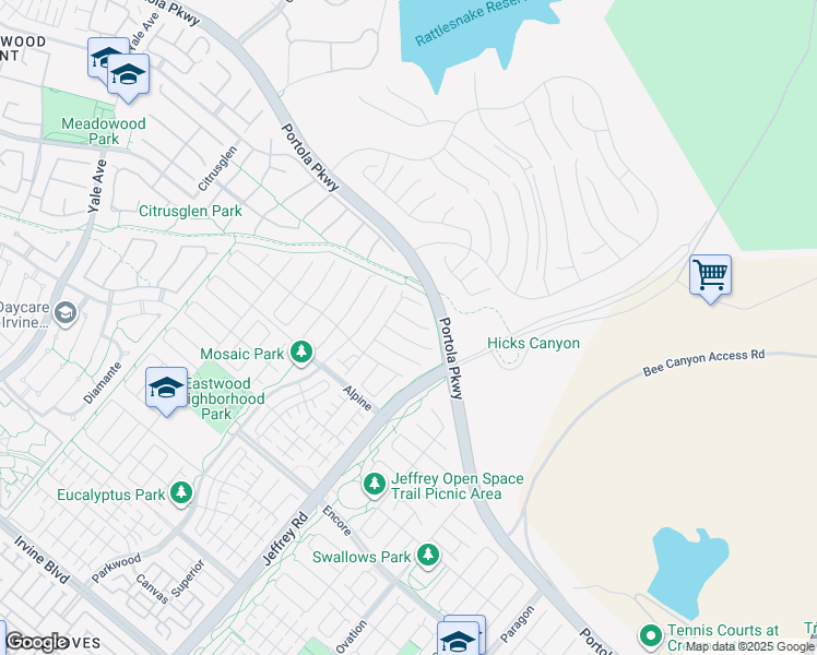 map of restaurants, bars, coffee shops, grocery stores, and more near 112 Catspaw in Irvine