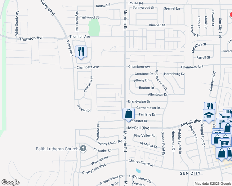 map of restaurants, bars, coffee shops, grocery stores, and more near Dudar Dr in Menifee