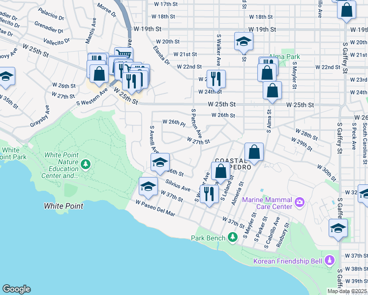 map of restaurants, bars, coffee shops, grocery stores, and more near 1326 West 27th Drive in Los Angeles