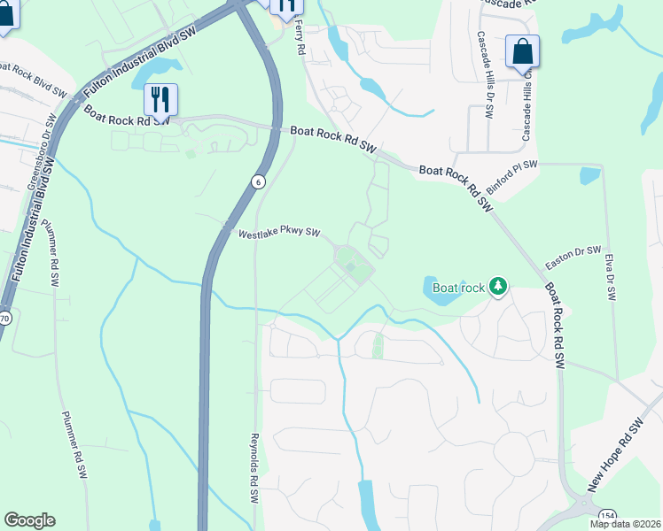map of restaurants, bars, coffee shops, grocery stores, and more near 1388 Stone Bay Drive Southwest in Atlanta