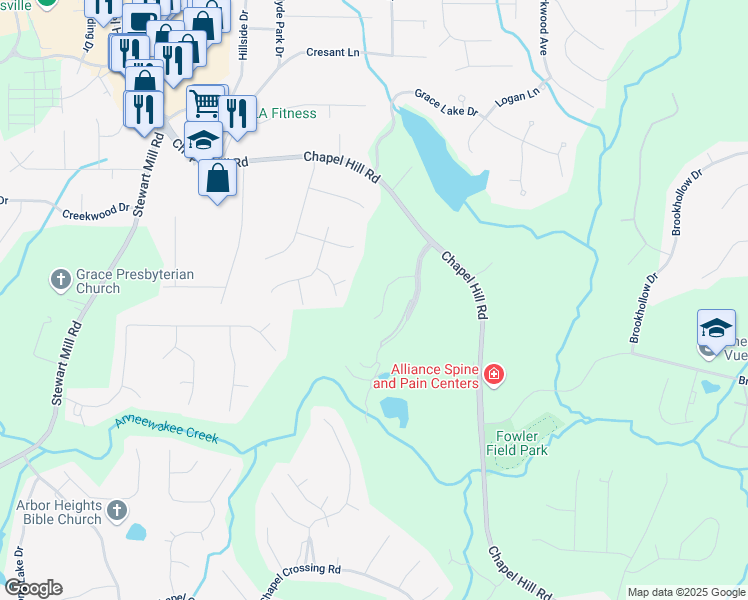 map of restaurants, bars, coffee shops, grocery stores, and more near 5836 Sarazen Tr in Douglasville