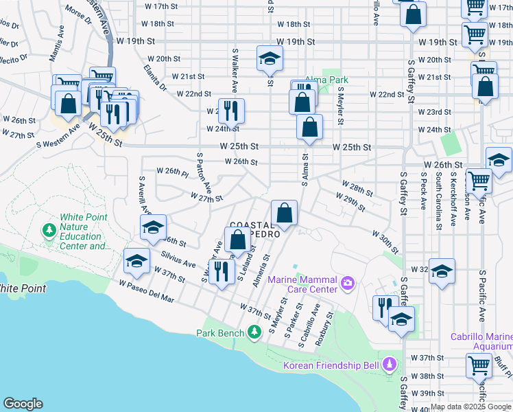 map of restaurants, bars, coffee shops, grocery stores, and more near 3120 Barbara Street in Los Angeles