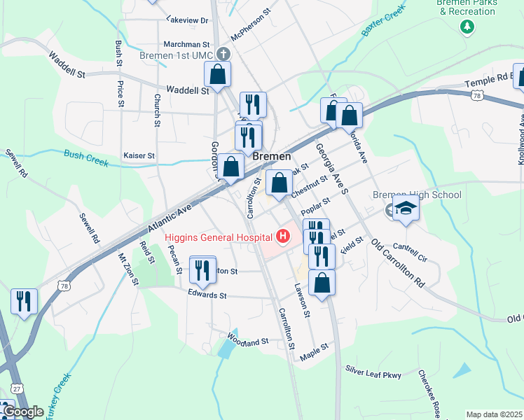 map of restaurants, bars, coffee shops, grocery stores, and more near 182 Chestnut Street in Bremen