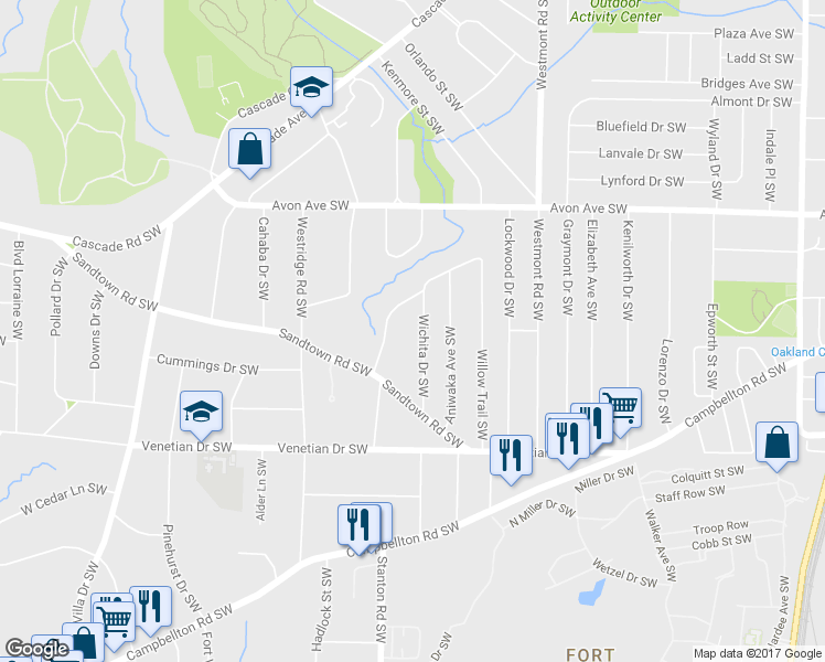 map of restaurants, bars, coffee shops, grocery stores, and more near 1361 Wichita Dr SW in Atlanta