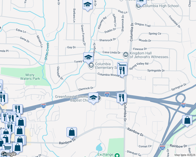 map of restaurants, bars, coffee shops, grocery stores, and more near 2394 Glenrock Dr in Decatur