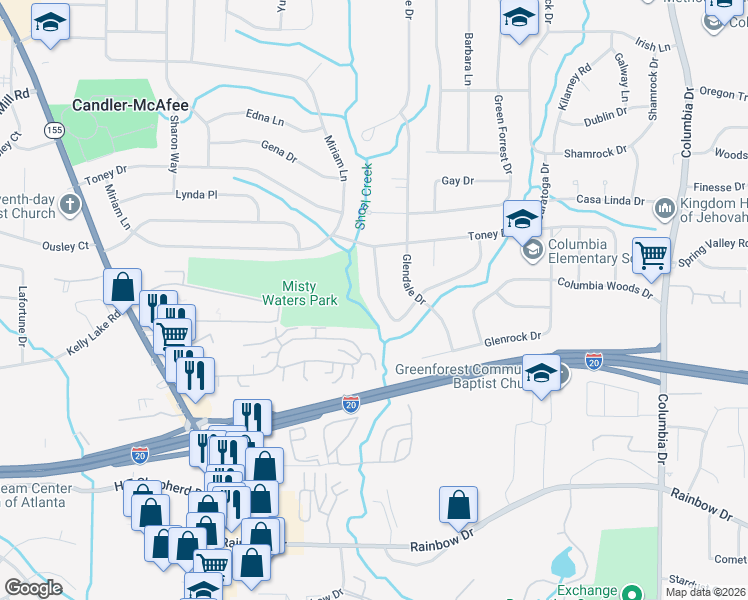 map of restaurants, bars, coffee shops, grocery stores, and more near 3025 Thrasher Circle in Decatur