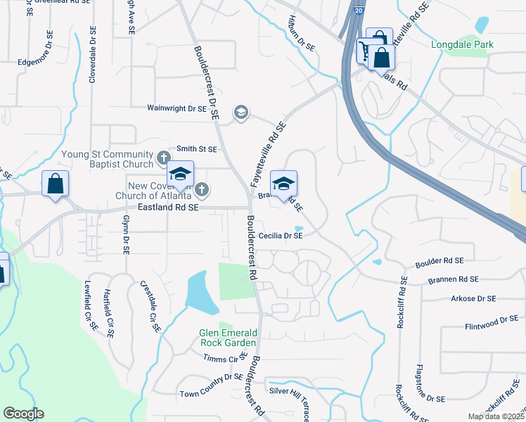 map of restaurants, bars, coffee shops, grocery stores, and more near 1410 Bouldercrest Road in Atlanta