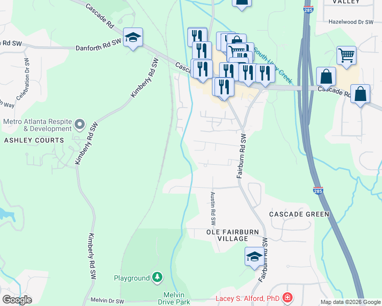 map of restaurants, bars, coffee shops, grocery stores, and more near 183 Winthrop Street Southwest in Atlanta