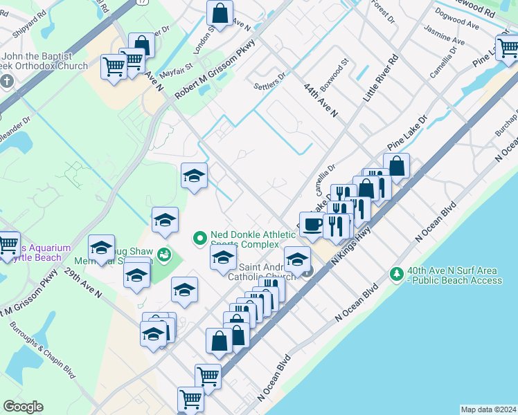 map of restaurants, bars, coffee shops, grocery stores, and more near 3768 Citation Way in Myrtle Beach