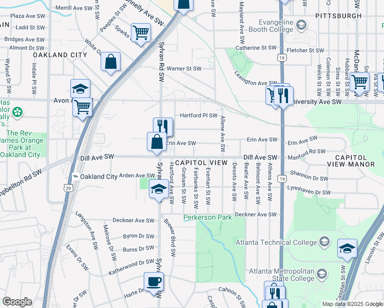 map of restaurants, bars, coffee shops, grocery stores, and more near 837 Dill Avenue Southwest in Atlanta