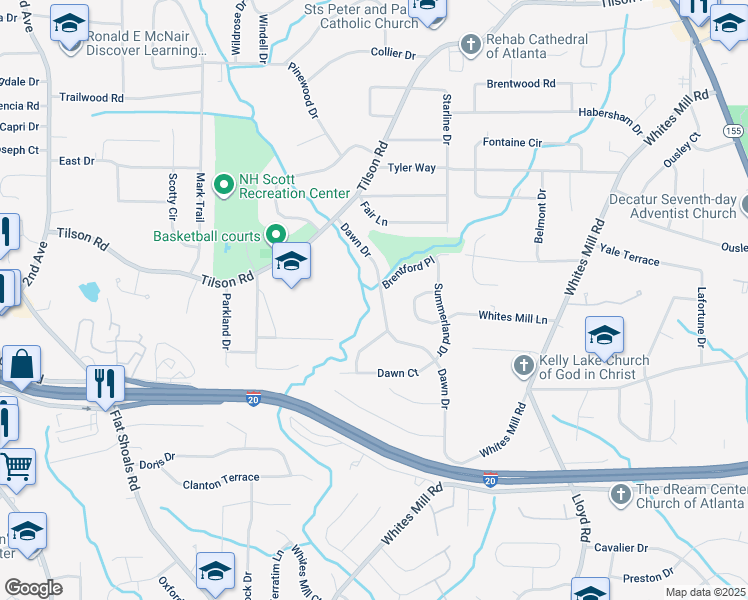 map of restaurants, bars, coffee shops, grocery stores, and more near 2417 Dawn Dr in Decatur