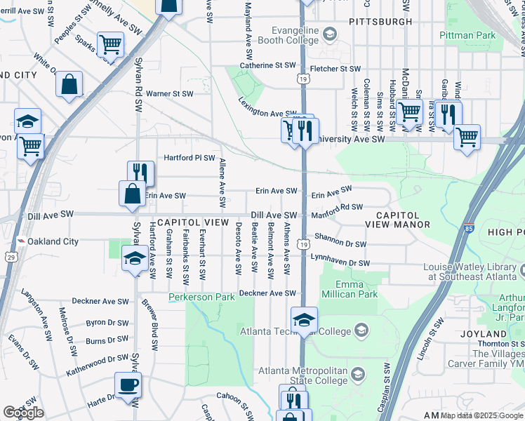 map of restaurants, bars, coffee shops, grocery stores, and more near 693 Dill Avenue Southwest in Atlanta