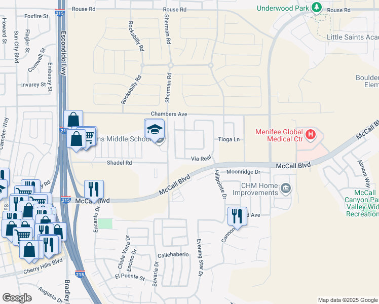 map of restaurants, bars, coffee shops, grocery stores, and more near 27704 Camino Bella in Menifee