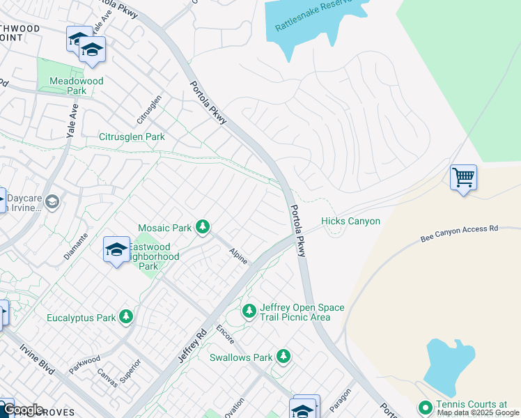 map of restaurants, bars, coffee shops, grocery stores, and more near 125 Cordial in Irvine