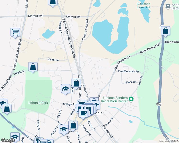 map of restaurants, bars, coffee shops, grocery stores, and more near 2411 Oakleaf Circle in Lithonia