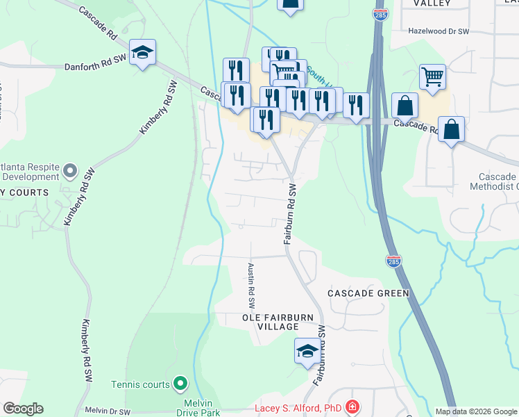 map of restaurants, bars, coffee shops, grocery stores, and more near 160 Klondike Street in Atlanta