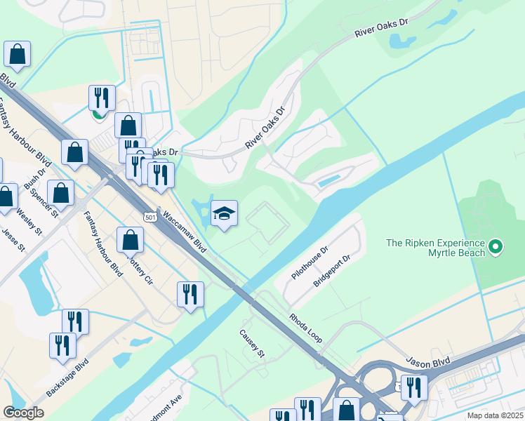 map of restaurants, bars, coffee shops, grocery stores, and more near 910 Marshfield Circle in Myrtle Beach