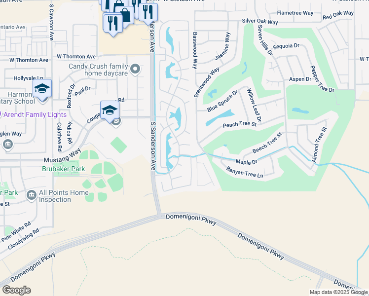 map of restaurants, bars, coffee shops, grocery stores, and more near 3061 Thyme Way in Hemet