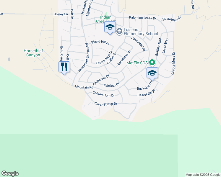 map of restaurants, bars, coffee shops, grocery stores, and more near 13493 Fairfield Drive in Corona