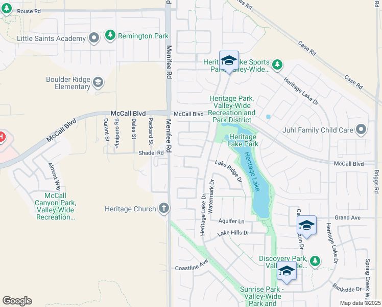 map of restaurants, bars, coffee shops, grocery stores, and more near 29132 Springshores Drive in Menifee