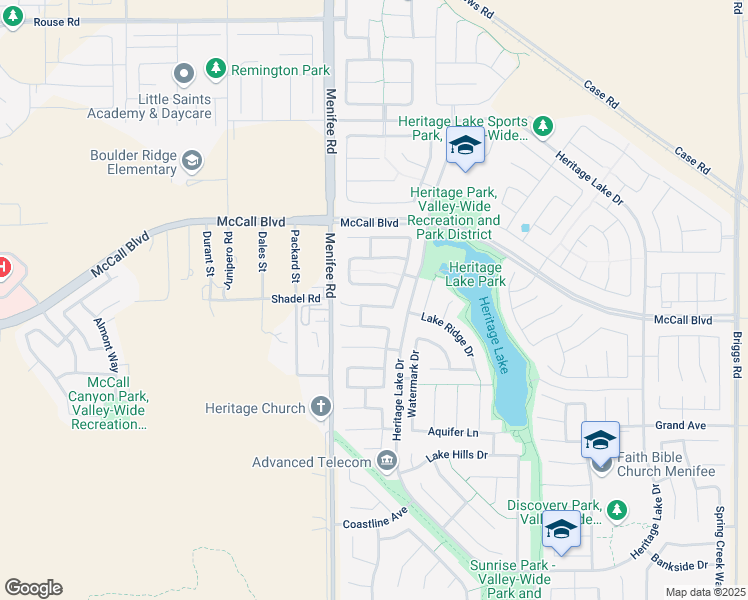 map of restaurants, bars, coffee shops, grocery stores, and more near 29132 Springshores Drive in Menifee
