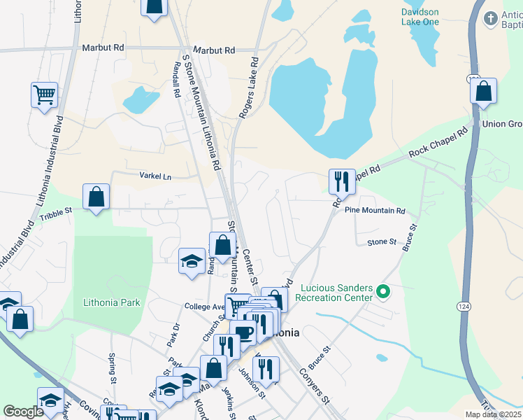 map of restaurants, bars, coffee shops, grocery stores, and more near 2411 Oakleaf Circle in Lithonia