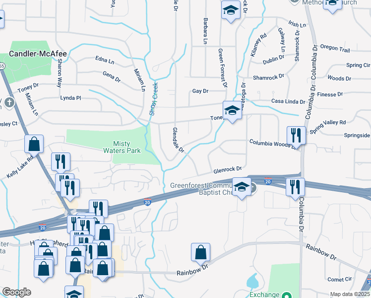 map of restaurants, bars, coffee shops, grocery stores, and more near 3129 Thrasher Circle in Decatur