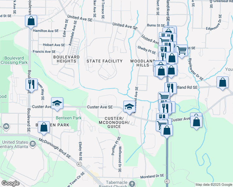 map of restaurants, bars, coffee shops, grocery stores, and more near 957 Sloan Circle Southeast in Atlanta