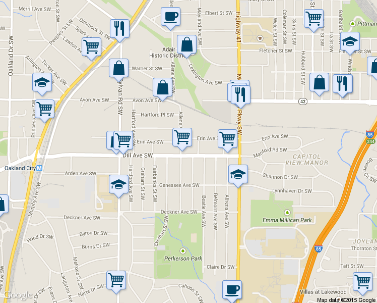 map of restaurants, bars, coffee shops, grocery stores, and more near 747 Dill Avenue Southwest in Atlanta