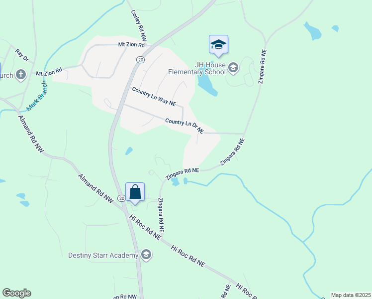 map of restaurants, bars, coffee shops, grocery stores, and more near 2762 Zingara Road Northeast in Conyers