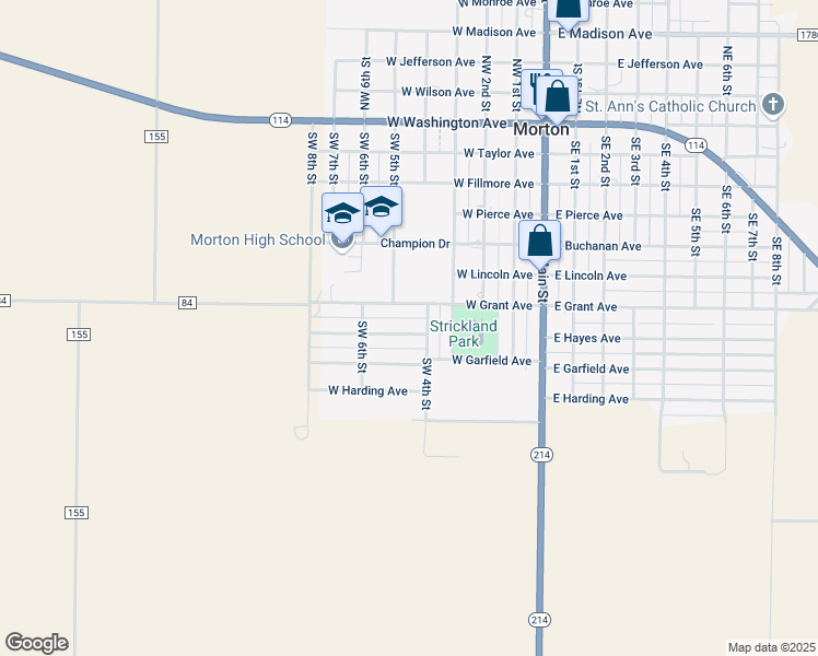 map of restaurants, bars, coffee shops, grocery stores, and more near 504 West Hayes Avenue in Morton
