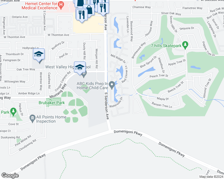 map of restaurants, bars, coffee shops, grocery stores, and more near 1678 Gazebo Lane in Hemet
