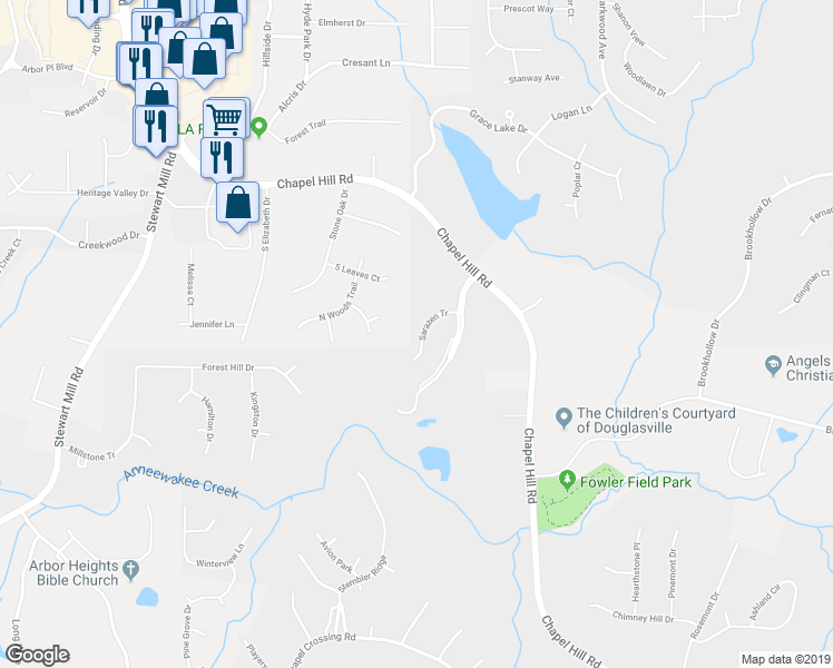 map of restaurants, bars, coffee shops, grocery stores, and more near 5834 Sarazen Tr in Douglasville