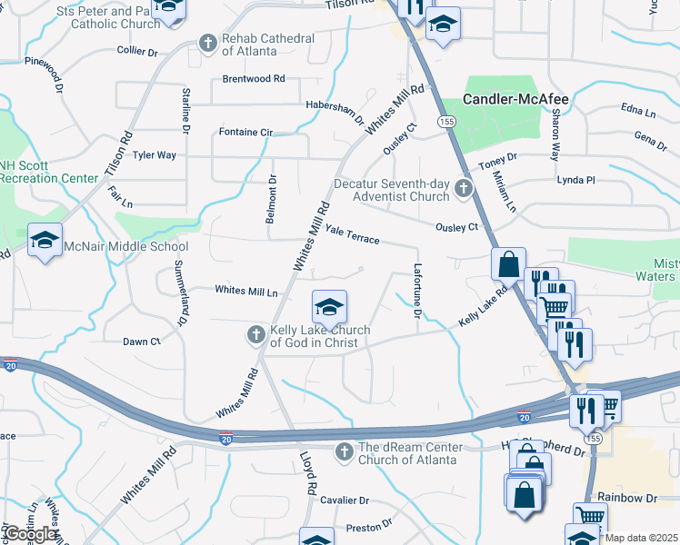 map of restaurants, bars, coffee shops, grocery stores, and more near 2742 Oak Village Trail in Decatur