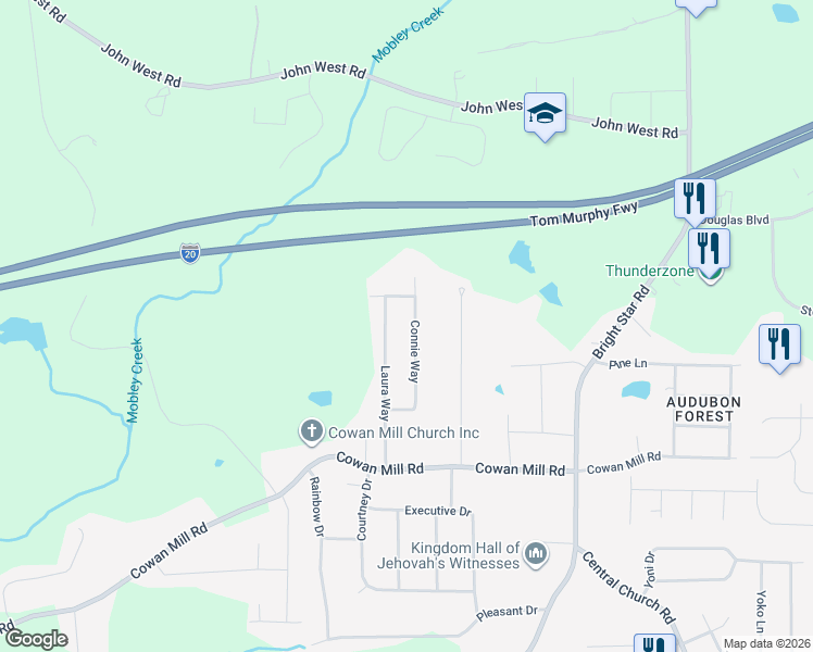 map of restaurants, bars, coffee shops, grocery stores, and more near 3216 Connie Way in Winston