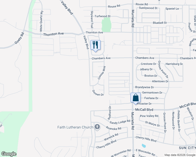 map of restaurants, bars, coffee shops, grocery stores, and more near 25671 Roylene Drive in Menifee