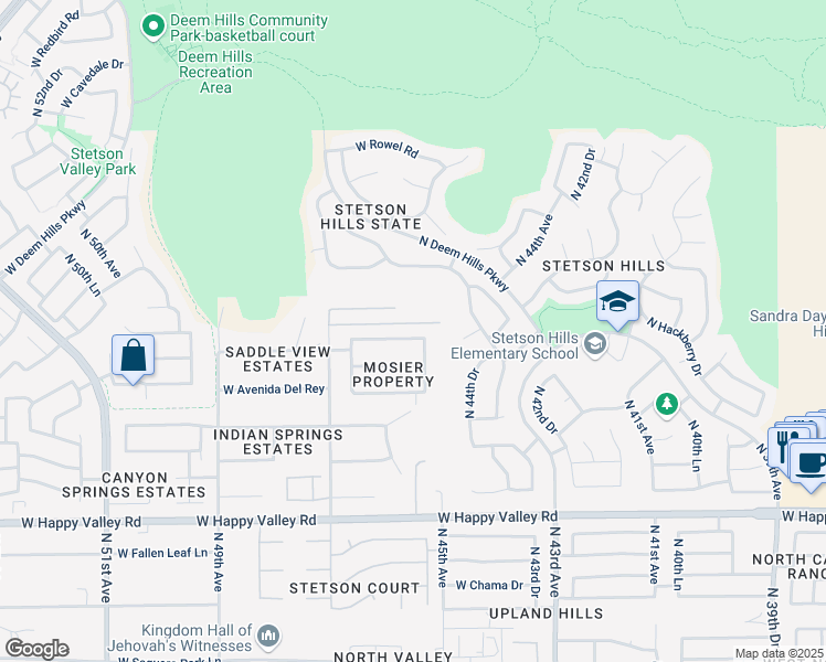 map of restaurants, bars, coffee shops, grocery stores, and more near 4510 West El Cortez Trail in Phoenix