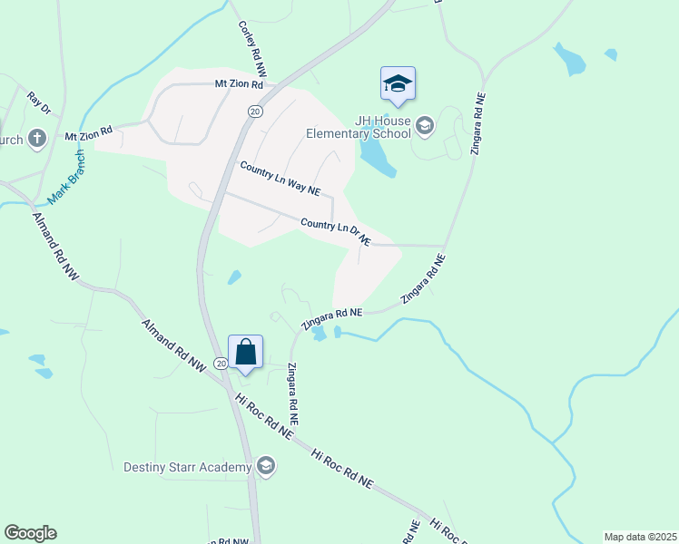 map of restaurants, bars, coffee shops, grocery stores, and more near 2762 Zingara Road Northeast in Conyers