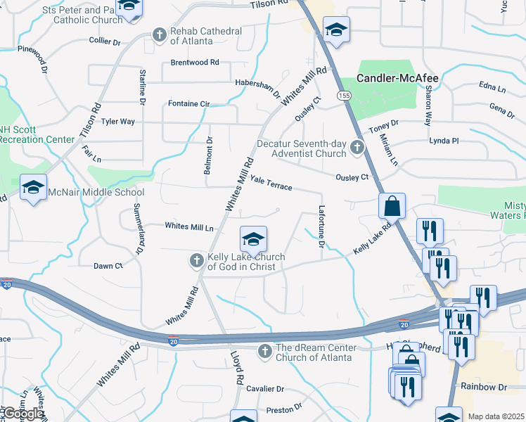 map of restaurants, bars, coffee shops, grocery stores, and more near 2742 Oak Village Trail in Decatur