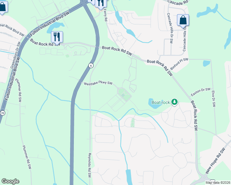 map of restaurants, bars, coffee shops, grocery stores, and more near 393 Sand Bay Drive Southwest in Atlanta