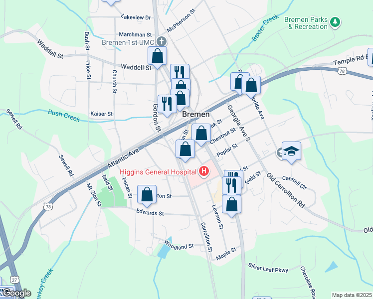 map of restaurants, bars, coffee shops, grocery stores, and more near 194 Chestnut Street in Bremen