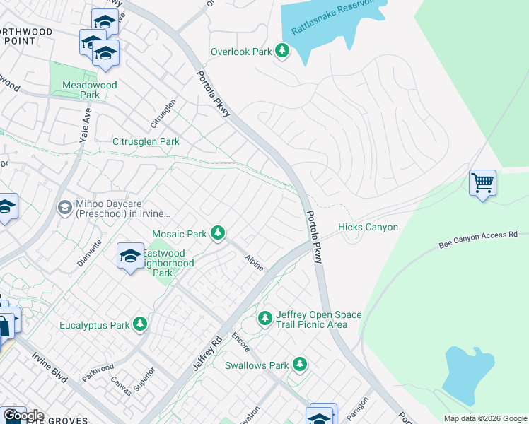 map of restaurants, bars, coffee shops, grocery stores, and more near 125 Cordial in Irvine
